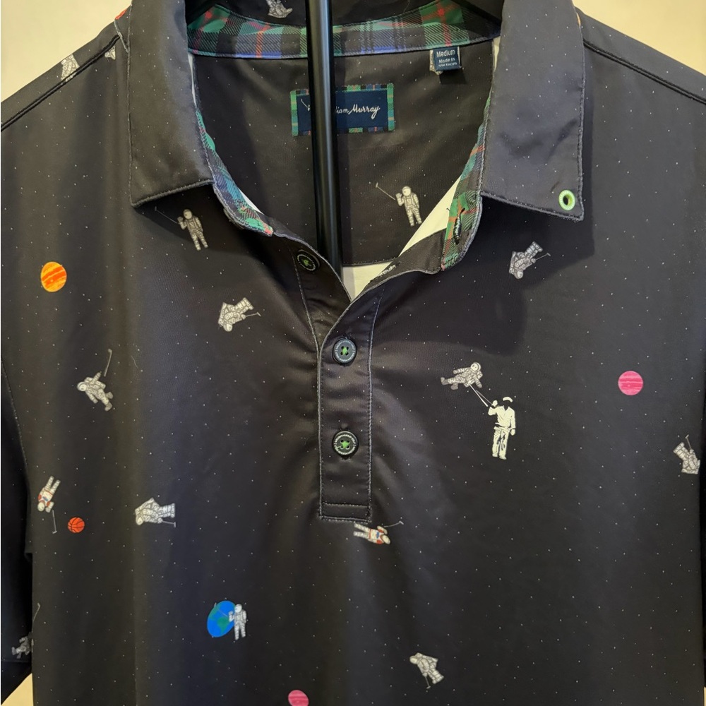 William Murray Golf Black Polo with Astronaut Design